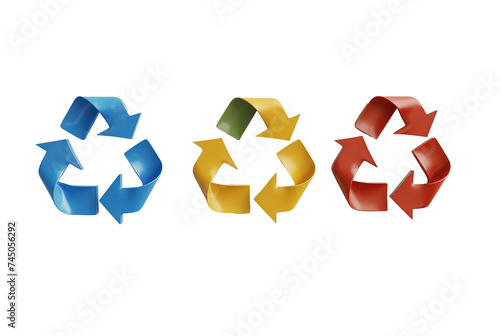 Recycling symbols in different colors cut out on a transparent background. Recycling and environment concept