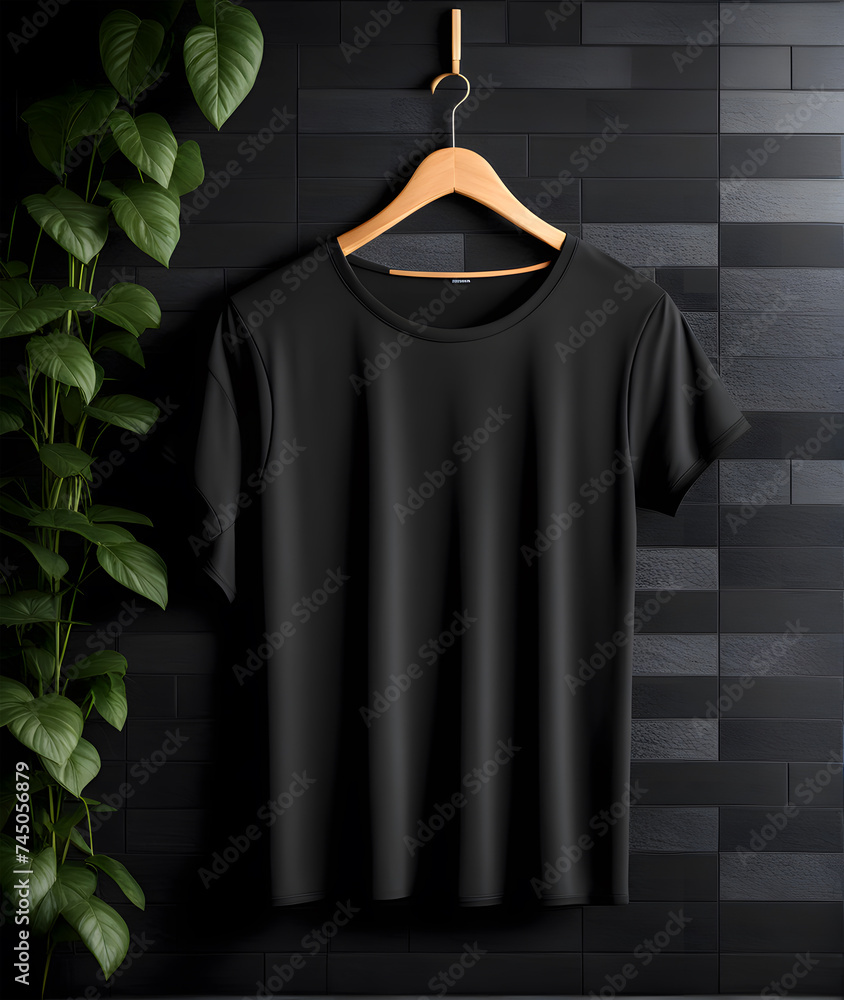 Black hanging t-shirt mockup created with Ai Black hanging t-shirt mockup created with Ai