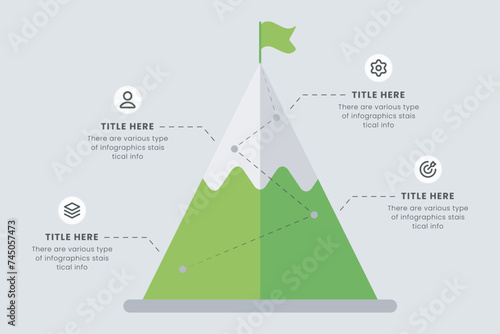 4 Steps to success mountain infographic design, Route to the top of mountain, Concept of Goal, Mission, Business mountain vector illustration,