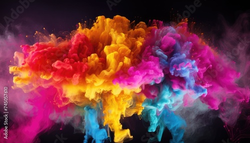 Splash of colors, background. Explosion of vibrant colorful powder on black background. Multicolored smoke. Abstract background