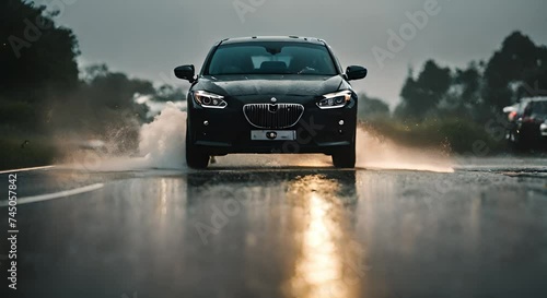 Car driving in rain and storm abstract background 3 photo