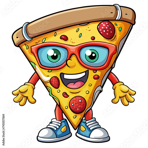 Cute Cool Pizza Slice Wearing Glasses