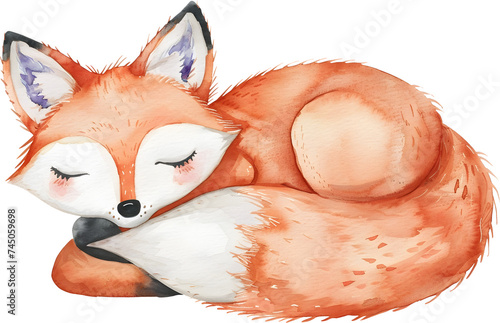 Sleeping Fox Watercolor Illustration in Anime Style photo