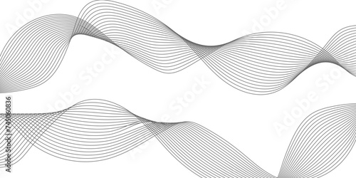 Wave of the black lines. Abstract background. Abstract wavy stripes. abstract flowing water wave. Stylized line art background. Vector illustration. Wave with lines created using blend tool. 