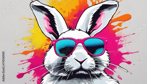 Cool bunny with sunglasses - urban style illustration photo