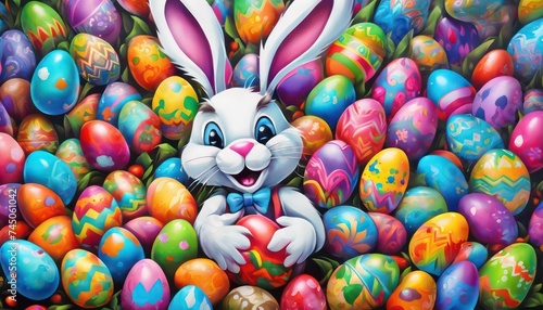 Colorful easter bunny with decorative eggs