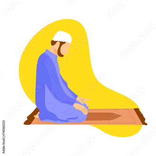 vector illustration of a Muslim man praying very calmly