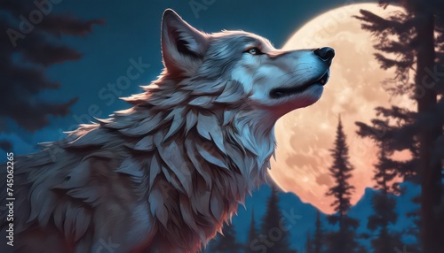 Majestic wolf under moonlit sky