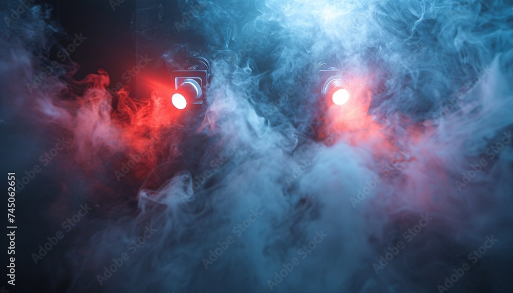 Red Lights, Blue Smoke A Foggy Night in the City Generative AI