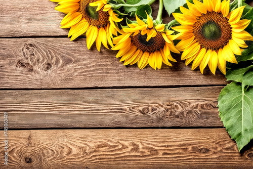 sunflower on wooden background. holiday background greetings 