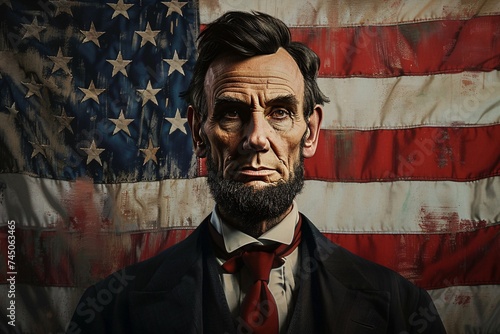 Abraham Lincoln's Legacy The 16th President's Portrait in Black and White Generative AI photo