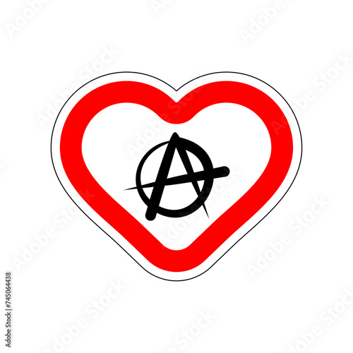 I love Anarchy. I like to  mess.  Red road sign in shape of heart. Symbol of love on road