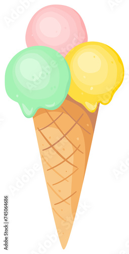 Bright ice cream balls in the waffle cone. Ice cream cone