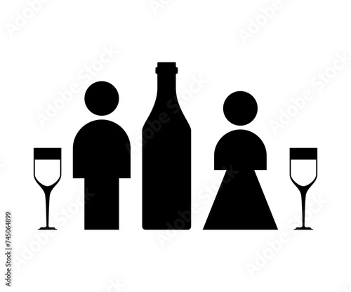 Family of alcoholics sign. Husband and wife drink alcohol. Social problem in society. Alcoholism disease