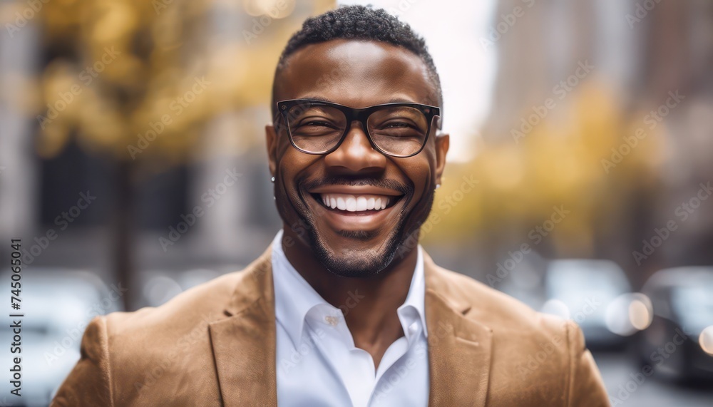 Fototapeta premium Joyful man smiling outdoors in autumn