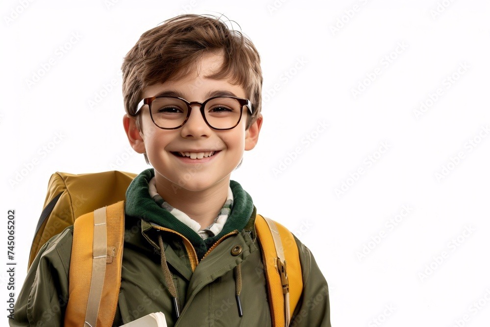 Smiling Boy with Glasses and Backpack, Celebrating the Month of Love Generative AI Smiling Boy with Glasses and Backpack, Celebrating the Month of Love Generative AI