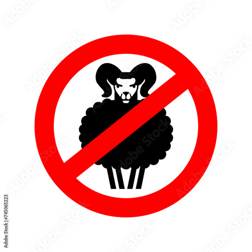 Stop Ram. Red prohibition road sign. No Sheep