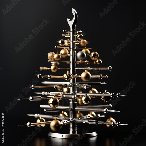 Golden Scissors Christmas Tree Generative AI