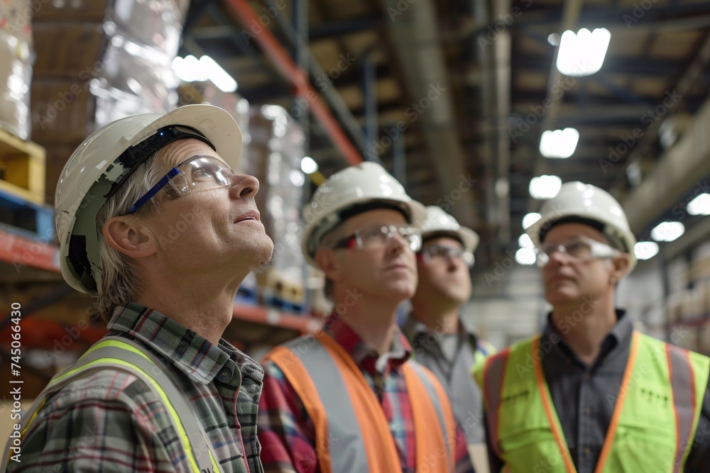 Warehouse Workers in Safety Vests and Hard Hats Generative AI Warehouse Workers in Safety Vests and Hard Hats Generative AI