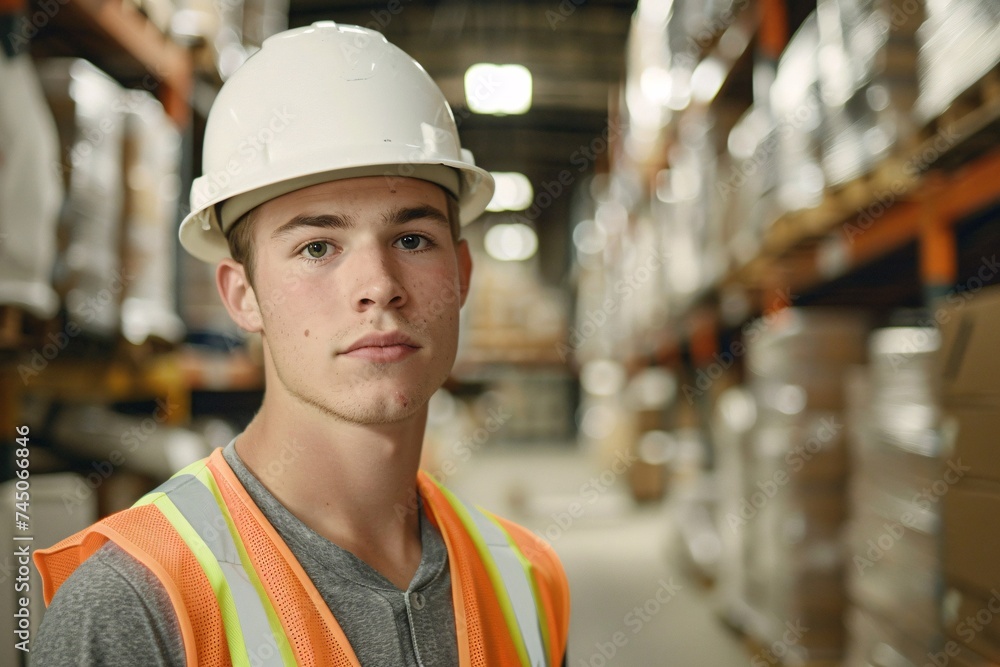 Warehouse Worker in Safety Vest and Helmet Generative AI Warehouse Worker in Safety Vest and Helmet Generative AI