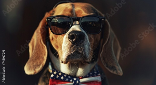 Sunglasses-Wearing Dog in a Bow Tie A Cool and Patriotic Look for July 4th Generative AI