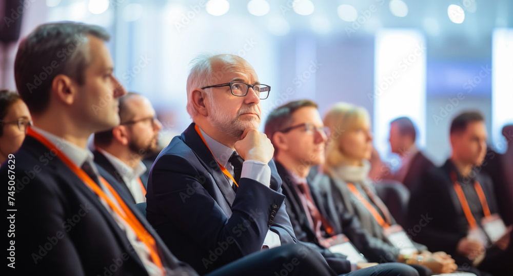 A group of professionals sitting in a row at a conference or seminar. They are dressed in business attire, focusing attentively on something off-camera. A group of professionals sitting in a row at a conference or seminar. They are dressed in business attire, focusing attentively on something off-camera.