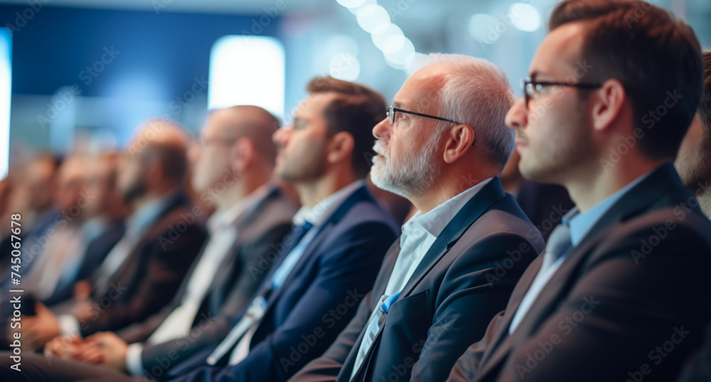 A group of professionals sitting in a row at a conference or seminar. They are dressed in business attire, focusing attentively on something off-camera. A group of professionals sitting in a row at a conference or seminar. They are dressed in business attire, focusing attentively on something off-camera.