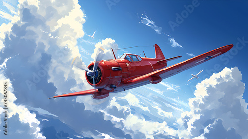 red airplane flying in the sky