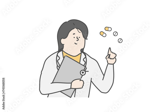 薬の説明をする女性医師　薬剤師
