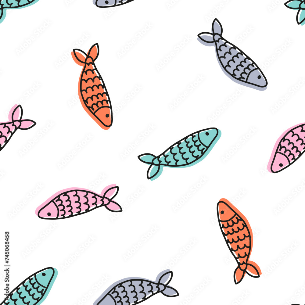 Seamless pattern with colorful fish