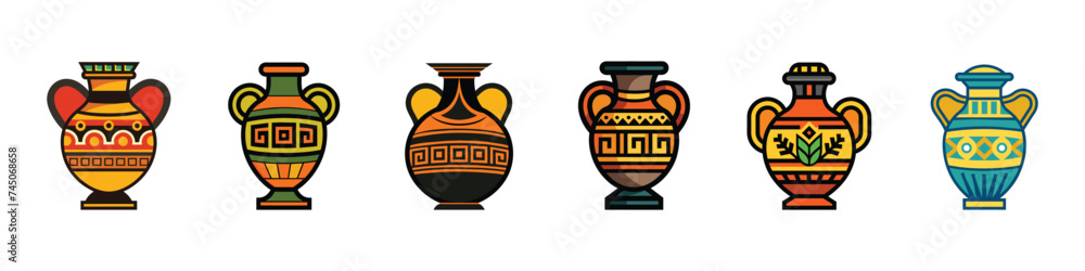 Vase set. Pottery Vases, Antique vases outline icon. Ceramic vases icon line, vases and bottles icon, Set of different shapes of decorative vases and pots