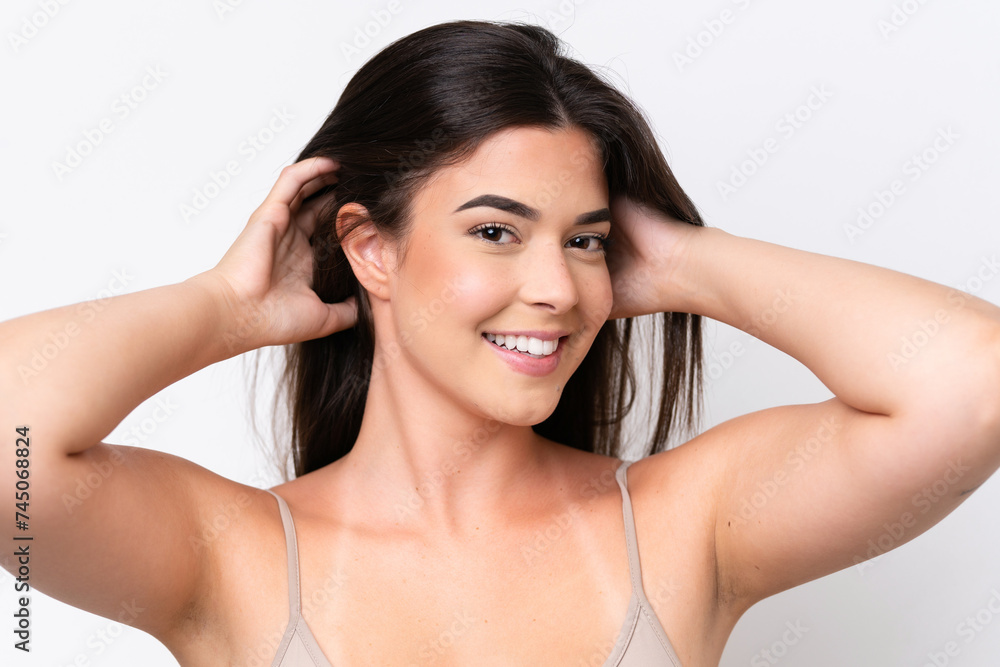 Young Brazilian woman isolated on white background . Portrait Young Brazilian woman isolated on white background . Portrait
