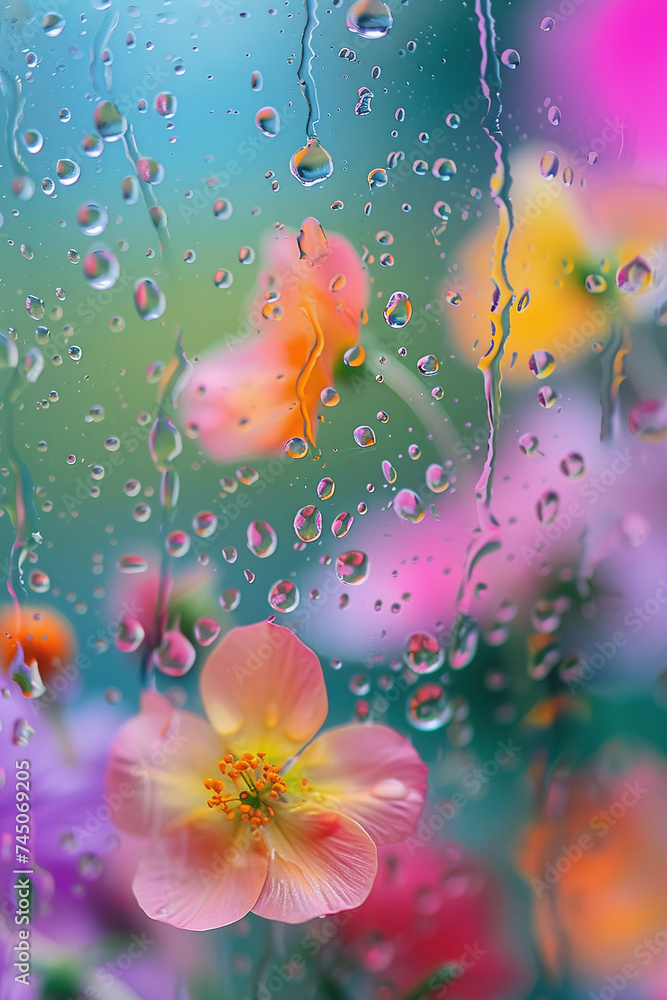 Close up of bright colorful flowers with water droplets. Macro. Fresh. Flowers with droplets.