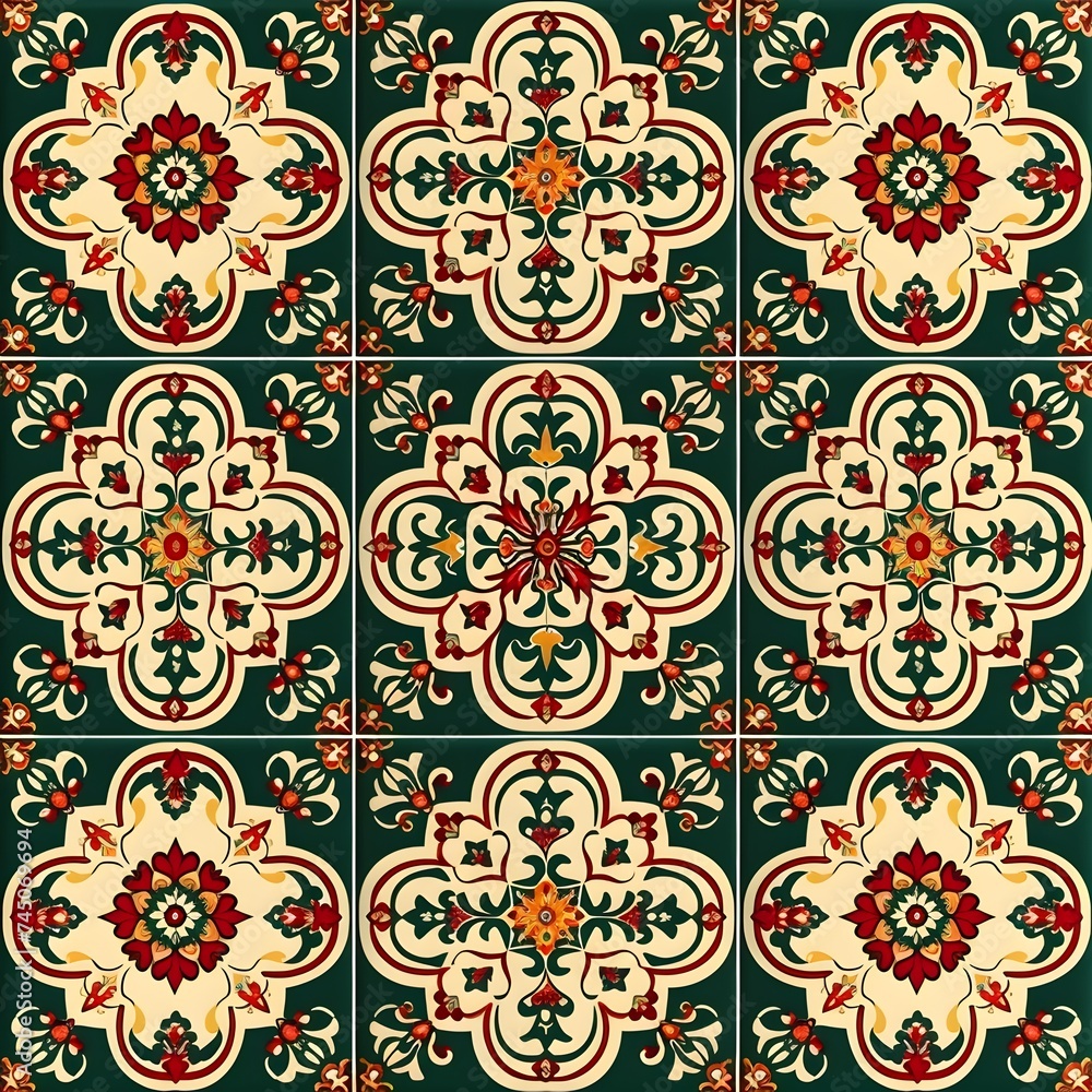 Persian Geometric Ornate Arabesque: Square Tile Design - Hand Edited Generative AI