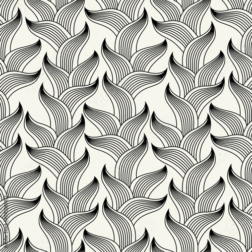 Vector seamless pattern. Floral stylish background. Thin silhouette of graphic linear branches.