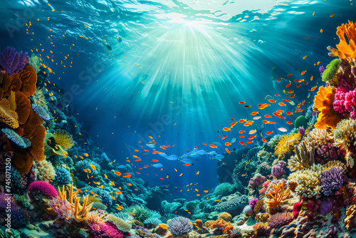 Underwater World. Marine Life. Fish And Colorful Coral Reefs. Beautiful Under The Sea Wallpaper. Ai Generated  © eclypse78