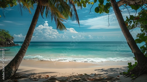 Showcase the bliss of a tropical beach getaway  where the rhythm of the waves invites relaxation