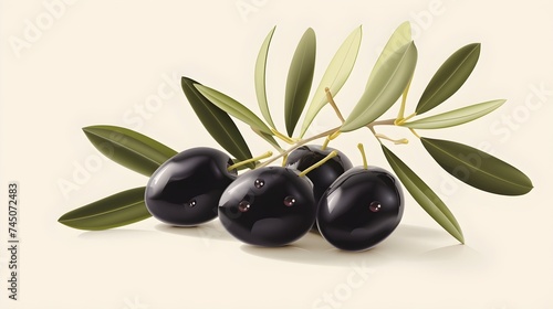 Gourmet Visual  Digital Art of Black Olives on Clean Background