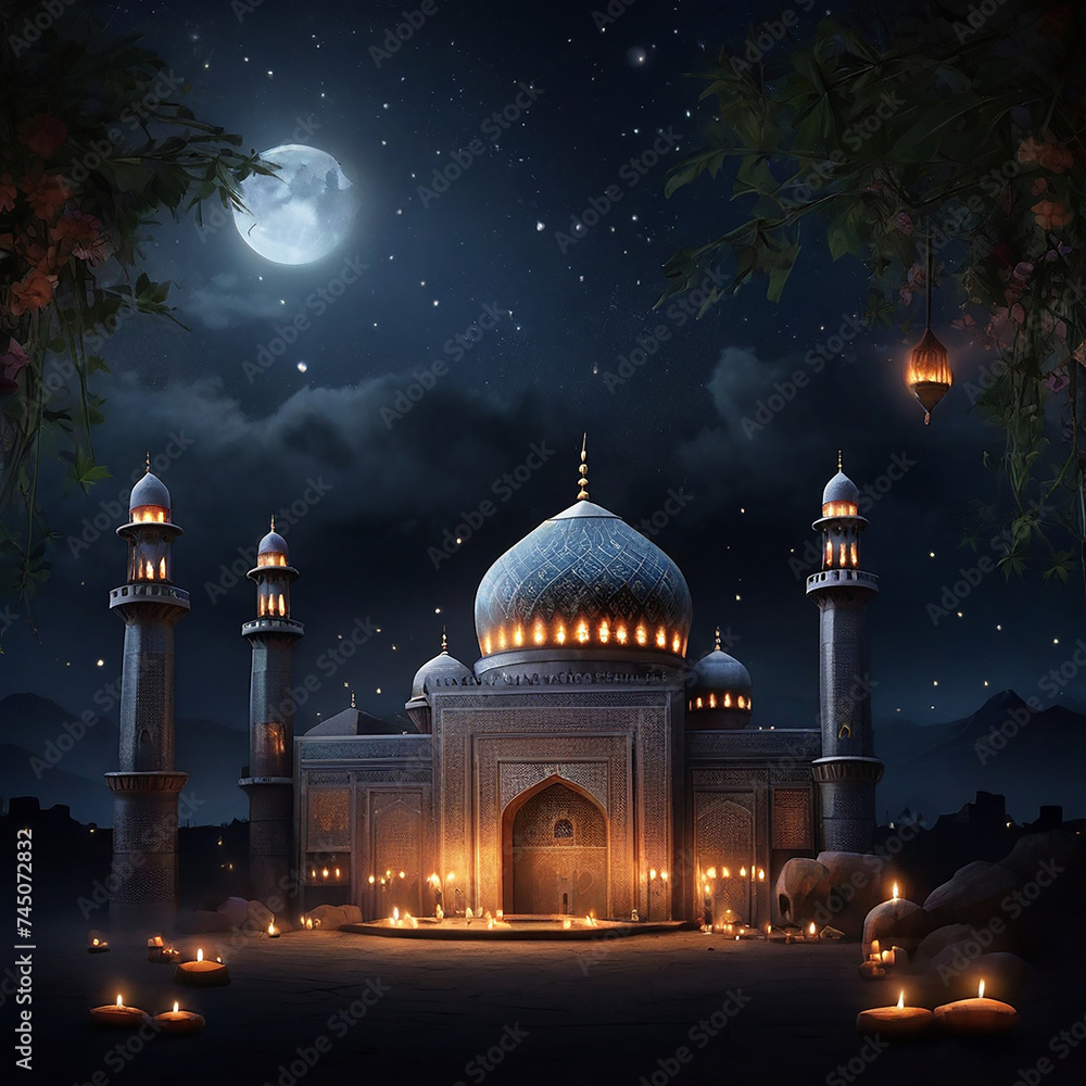 Mosque Background With Night Time