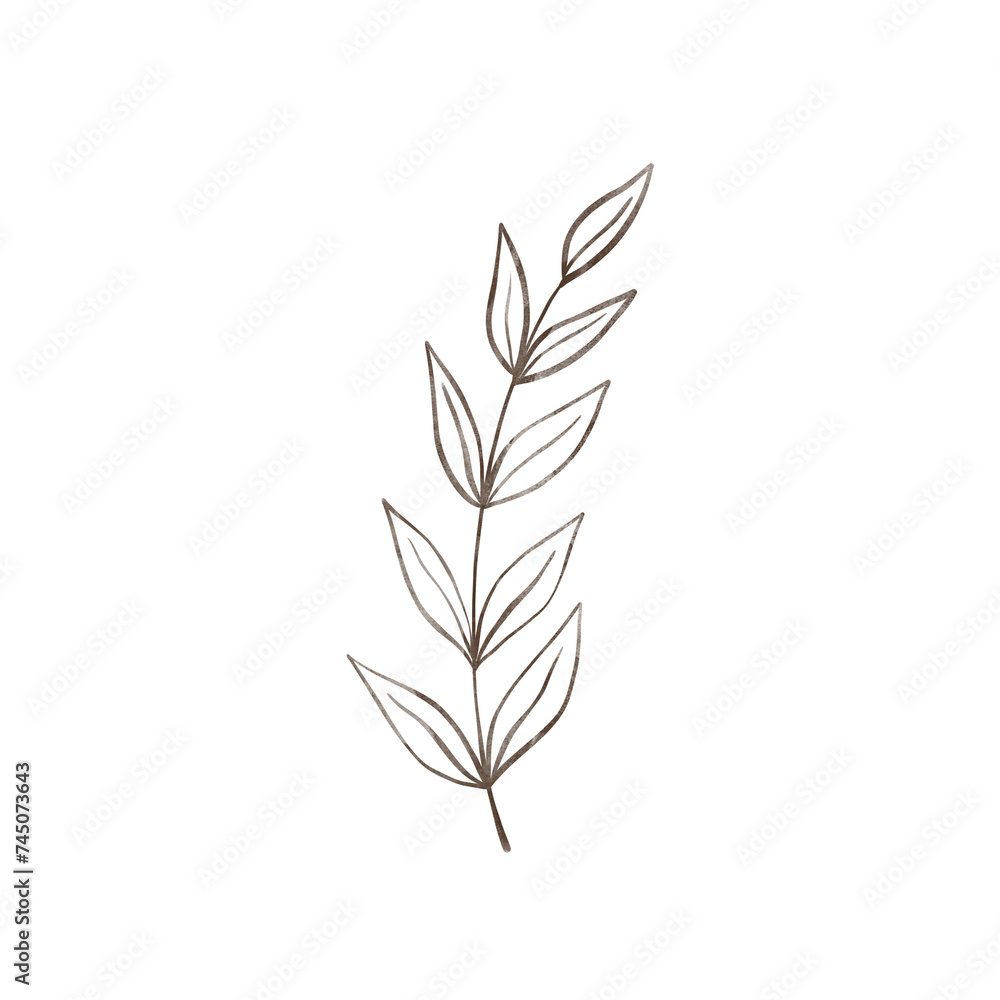 watercolor foliage isolated clip art of leaves and flowers, blue, beige, line watercolor foliage isolated clip art of leaves and flowers, blue, beige, line