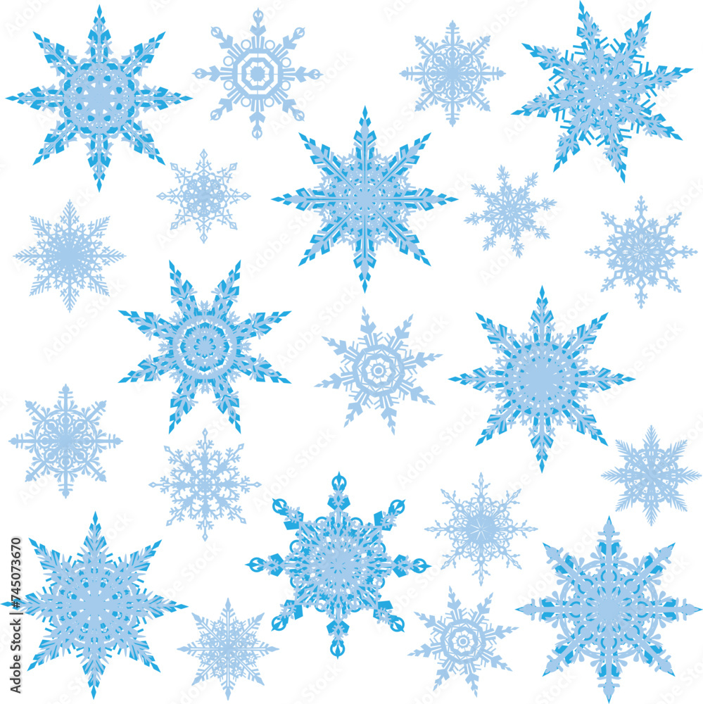 twenty one cyan snowflakes collection on white twenty one cyan snowflakes collection on white