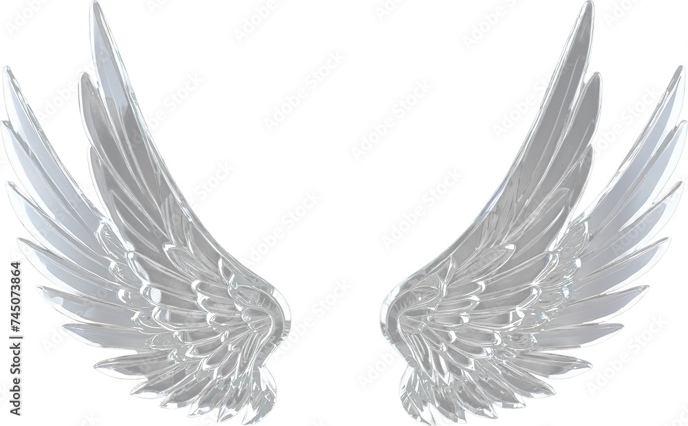 Obraz premium Glass crystal wing isolated on transparent background. Generative AI.