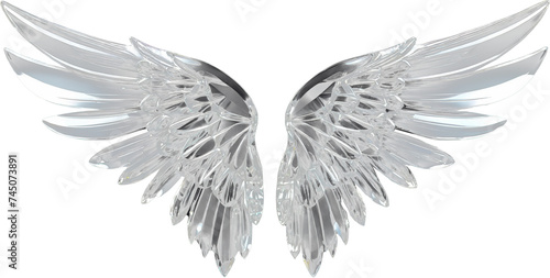 Glass crystal wing isolated on transparent background. Generative AI.