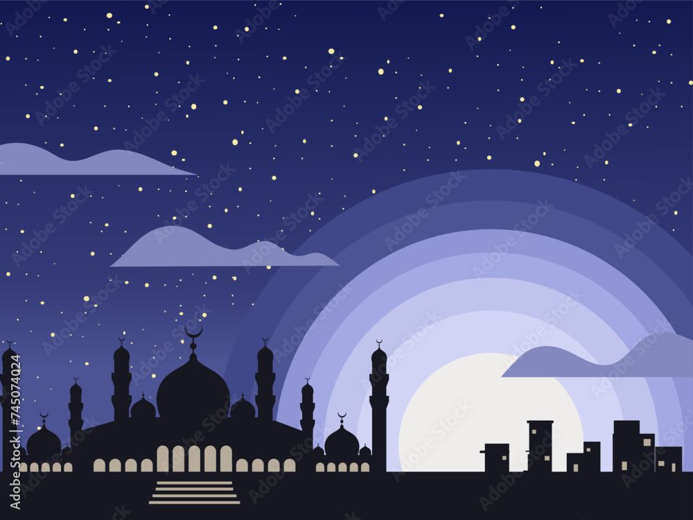 Islamic background template and mosque silhouette