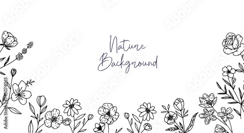 Botanical drawing. Minimal plant logo, meadow greenery, leaf and blooming flower abstract sketch element collection, linear rustic branch. Vector hand drawn wedding invitation bouquet decoration set