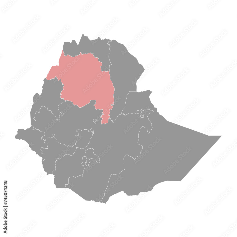 Amhara Region map, administrative division of Ethiopia. Vector illustration.