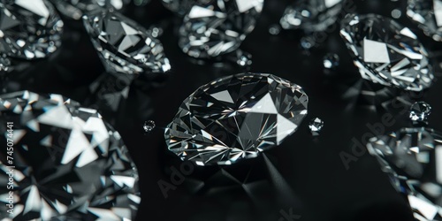 Several luxury diamonds on black background
