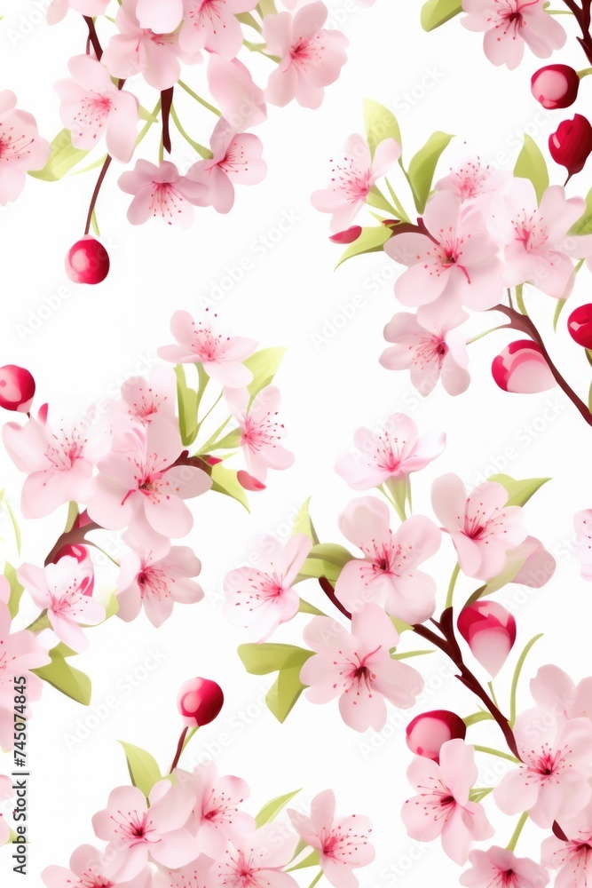 Seamless pattern of cherry berries on white background.