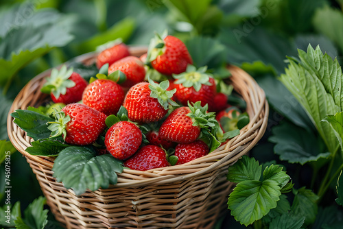 Basket of Strawberries in Garden
