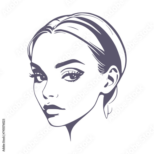 Young woman face half turn view in low key style. Elegant silhouette of a female head.